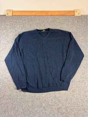Vintage Daniel Bishop Mens XL Blue 100% 2 Ply Cashmere V Neck Sweater Y2K